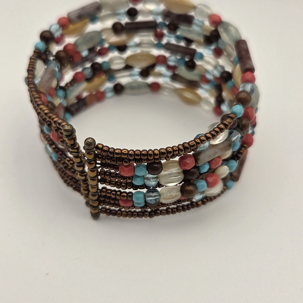 Boho Beaded Bracelet Earthy Tones Flexible Colorful - Picture 5 of 12